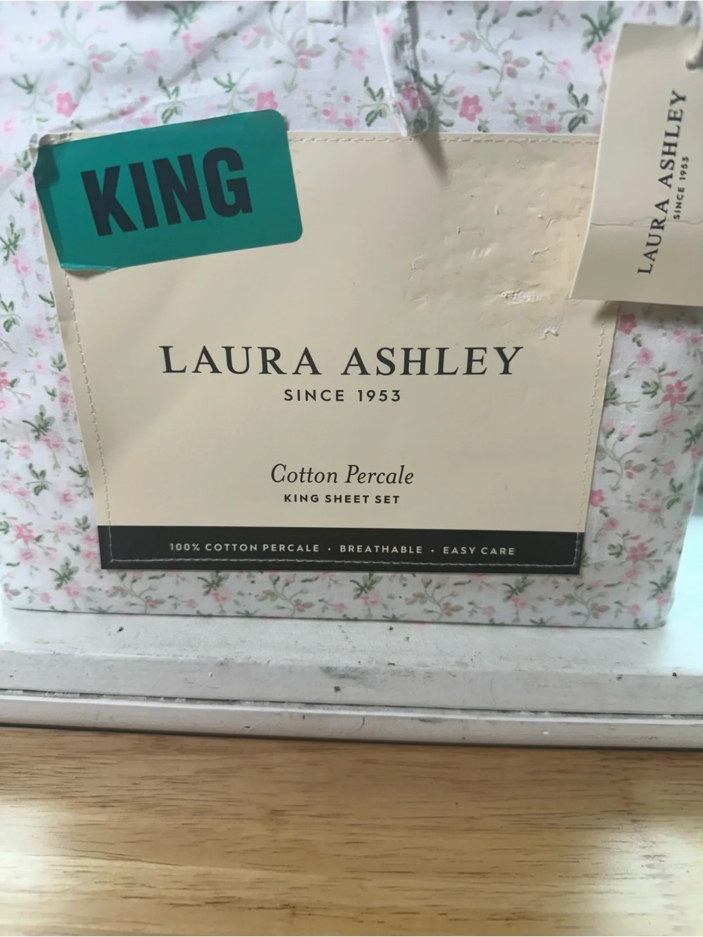 Laura Ashley Pink and Green Floral King Sheet Set farmhouse evie pink 4 pc